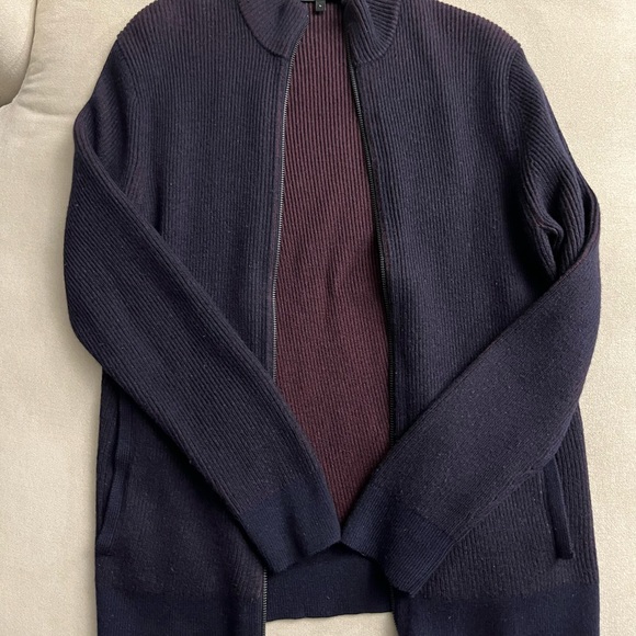 Theory Dark Purple Ribbed Knit Full Zip Sweater L - Picture 2 of 6